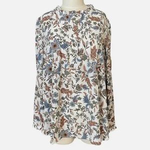 LOFT Floral Pintuck Pleats Long Sleeve Top